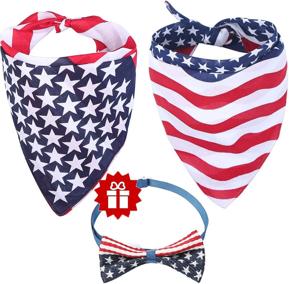 American Flag Dog Bandana Triangle Bibs Scarf Accessories Collar with Bow Tie for Dogs Pets Anima... | Amazon (US)