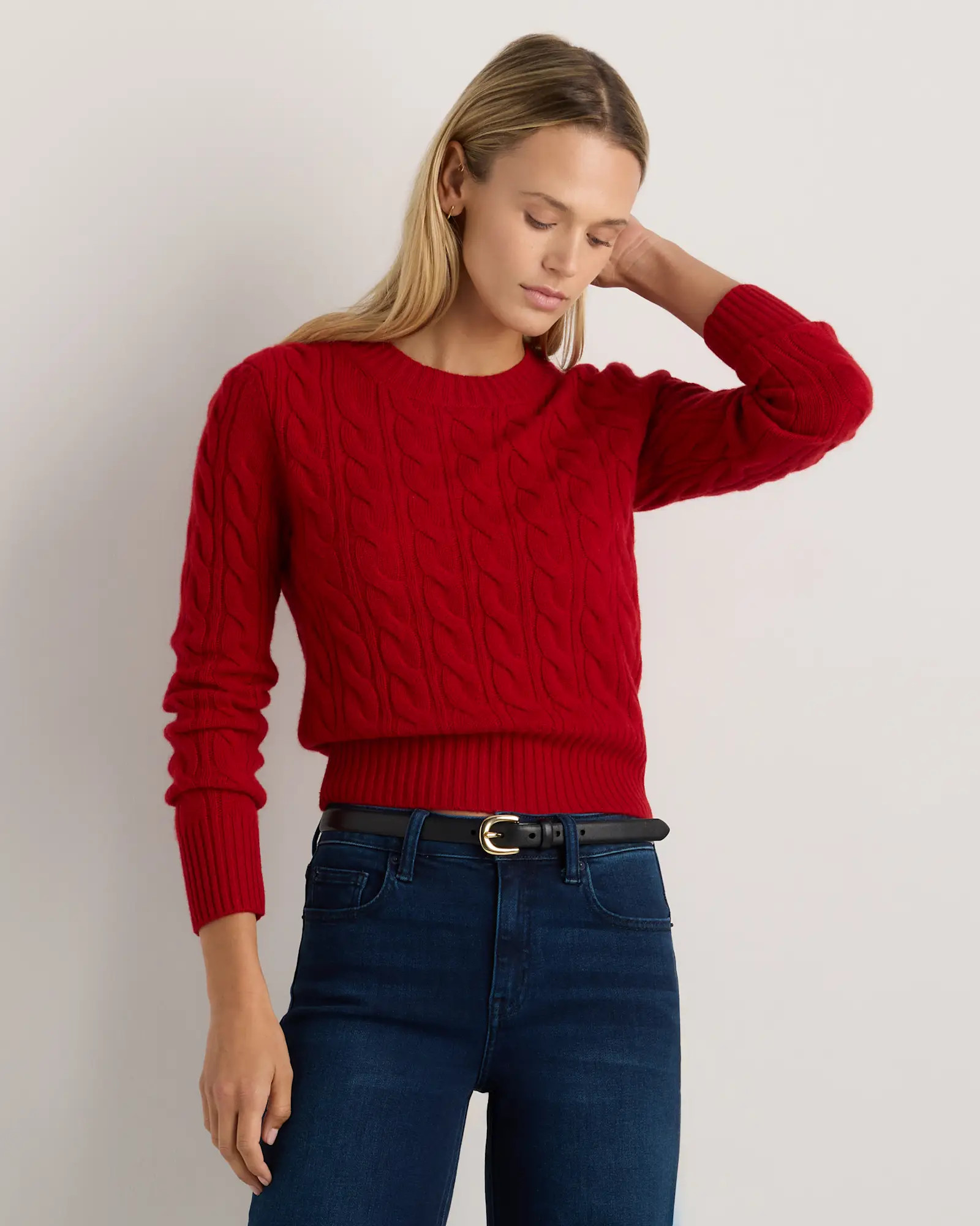 Mongolian Cashmere Shrunken Cable Crewneck Sweater | Quince