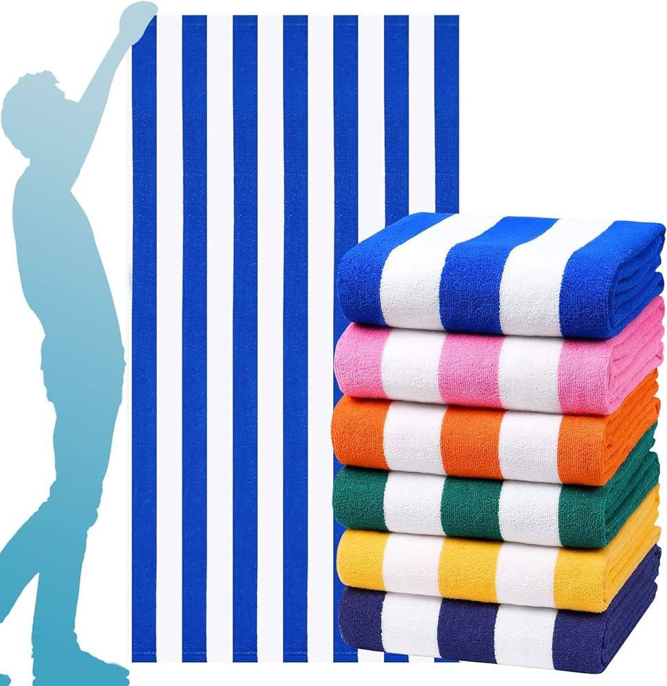 6 Packs Oversized Stripe Beach Towel Thin Terry Set with Beach Bands Extra Large XL Big Clearance... | Amazon (US)