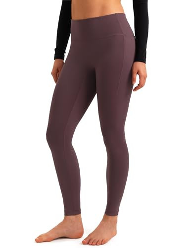 Colorfulkoala Women's Fleece Lined Leggings 26.5" with Pockets Thermal Casual Workout No Front Seam Yoga Pants Winter Warm(L, Plum Red) | Amazon (US)