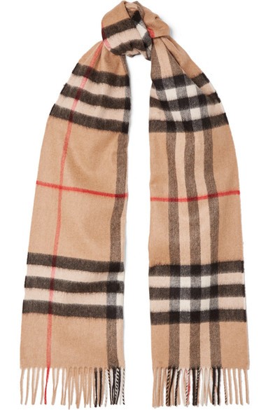 Burberry - Fringed Checked Cashmere Scarf - Camel | NET-A-PORTER (UK & EU)
