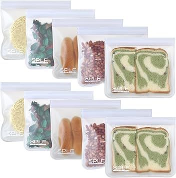 SPLF 10 Pack Dishwasher Safe Reusable Sandwich Bags, Reusable Storage Bags, BPA Free Quart Freeze... | Amazon (US)
