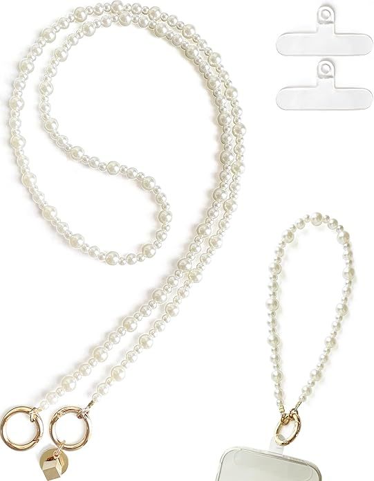 Pearl Phone Lanyard Crossbody + Cell Phone Wrist Strap | Charm, Chain, Bracelet, String, Wristlet... | Amazon (US)