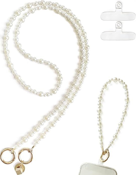 Pearl Phone Lanyard Crossbody + Cell Phone Wrist Strap | Charm, Chain, Bracelet, String, Wristlet... | Amazon (US)
