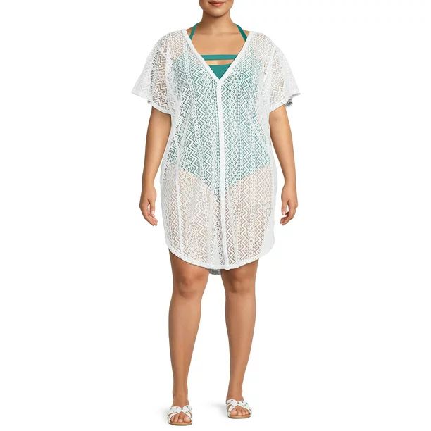 Time and Tru Women's and Women's Plus V-Neck Wavy Side Shirt Cover Up | Walmart (US)