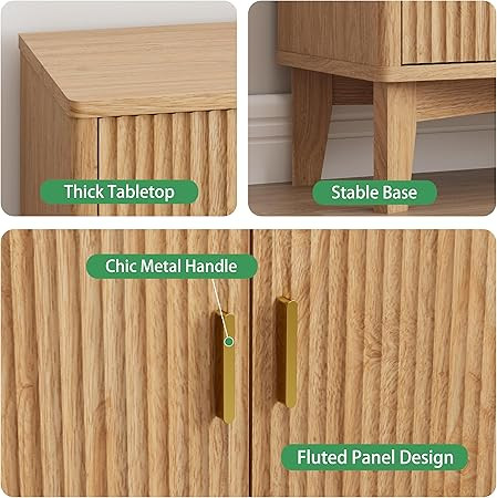 Fluted Sideboard Buffet Cabinet with Storage, 30" Mid Century Modern Coffee Wine Bar with Adjusta... | Amazon (US)