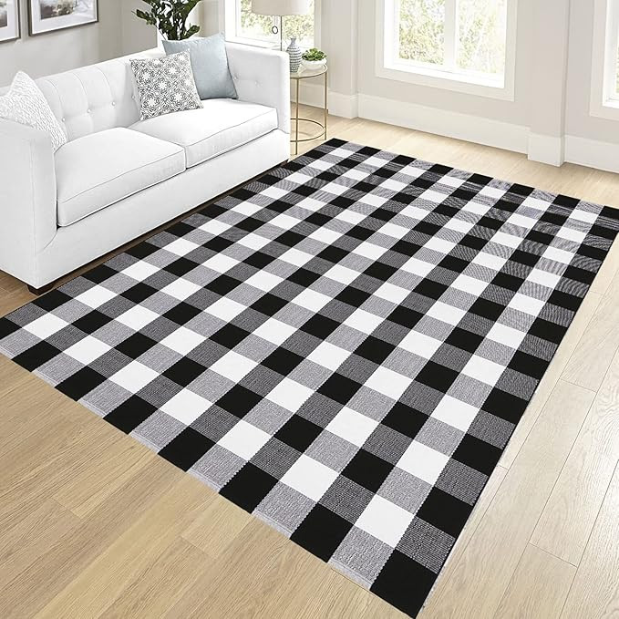 SHACOS Buffalo Plaid Rug 4'x6' Indoor Outdoor Black and White Buffalo Check Rug Front Porch Rug P... | Amazon (US)