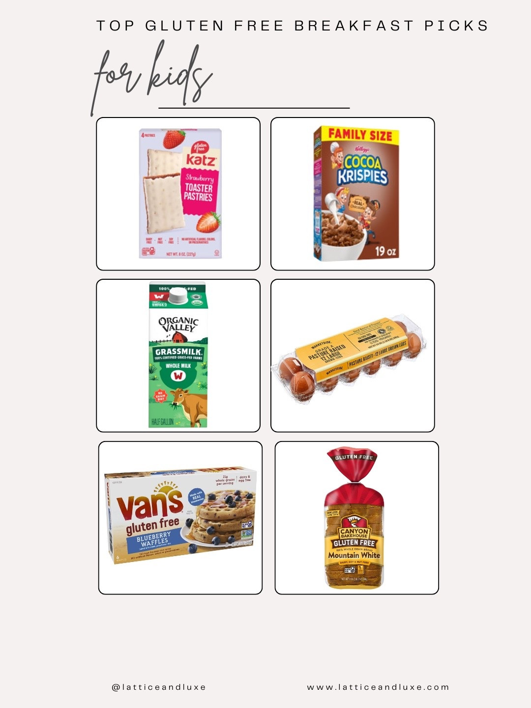 Gluten Free Breakfast Picks for Kids 🍽️💛

• Gluten Free Toaster Pastries
• Cocoa Rice Crispies
• Grass-Fed Milk
• Pasture-Raised Eggs
• Gluten Free Blueberry Waffles
• Gluten Free Bread

Our allergist recommended grass-fed milk for the kids because cows on grain feed (including wheat/soy) can create proteins that some sensitive kids react to. It’s not gluten in the milk, but for our family it’s made a noticeable difference. Sharing in case it helps someone else too 🤍


#glutenfreekids #glutenfreeliving #breakfastideasforkids #momfinds


#LTKmomlife #LTKSeasonal