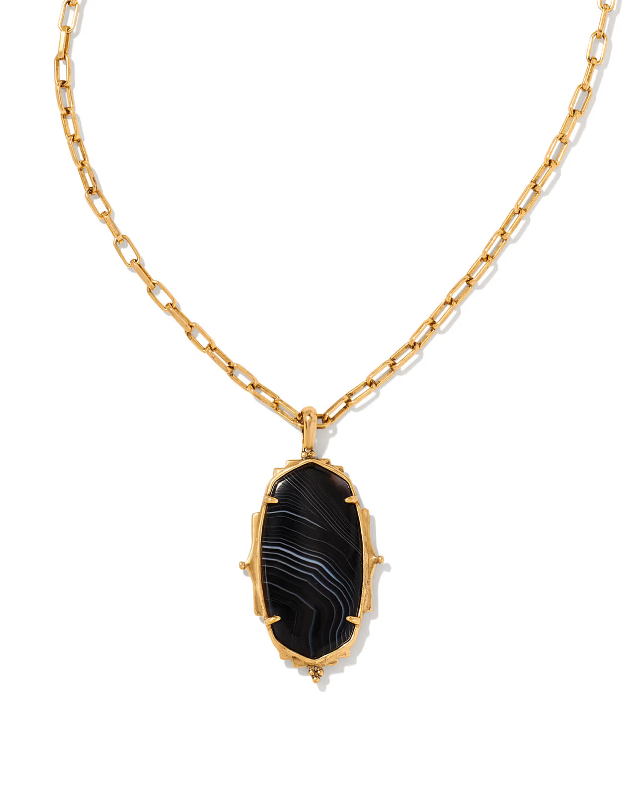 Baroque Ella Vintage Gold Long Pendant Necklace in Black Banded Agate | Kendra Scott