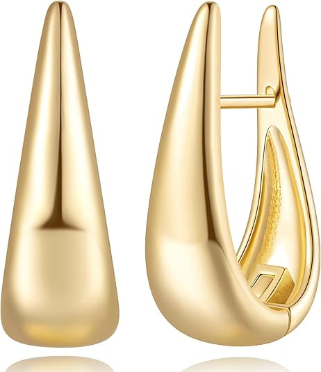 14K Gold Hoop Earrings for Women Gold Earrings Graceful Teardrop Shape Dainty Chunky Earring for ... | Amazon (US)
