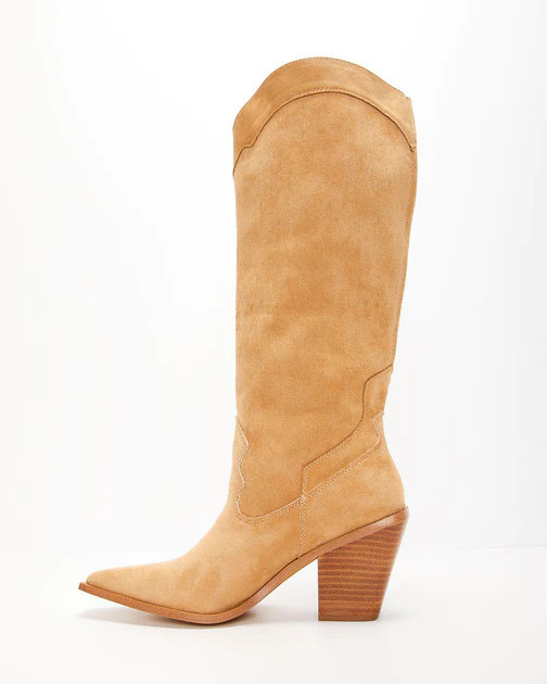 PREORDER - Carlisle Suede Heeled Boots - Apricot | VICI