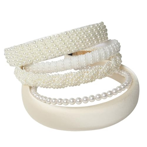 5PK White Pearl Headbands for Women Girls Cute Pearl dainty Headbands Bling Faux Pearls Hairbands Wedding Hair Accessories hair hoop headband | Amazon (US)