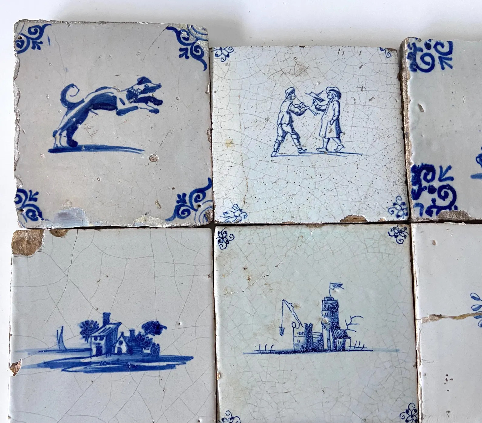 9 x 17th century Delft tiles - Blue and white - Animals, figures and buildings - Dutch - Wall - K... | Etsy (US)
