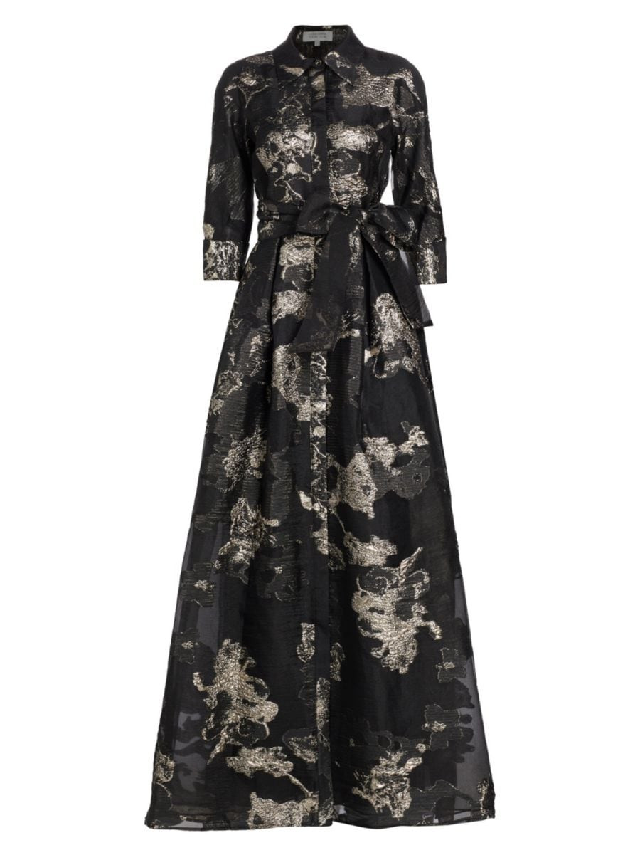 Metallic Jacquard Tie-Waist Gown | Saks Fifth Avenue