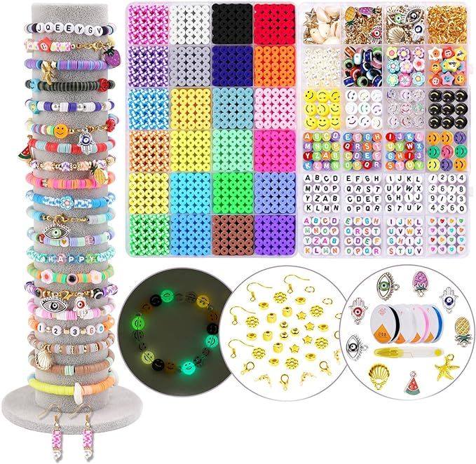 JQEEYGV Clay Beads 2 Boxes Bracelet Making Kit 6000 Pcs Flat Heishi Preppy Beads for Jewelry Maki... | Amazon (US)