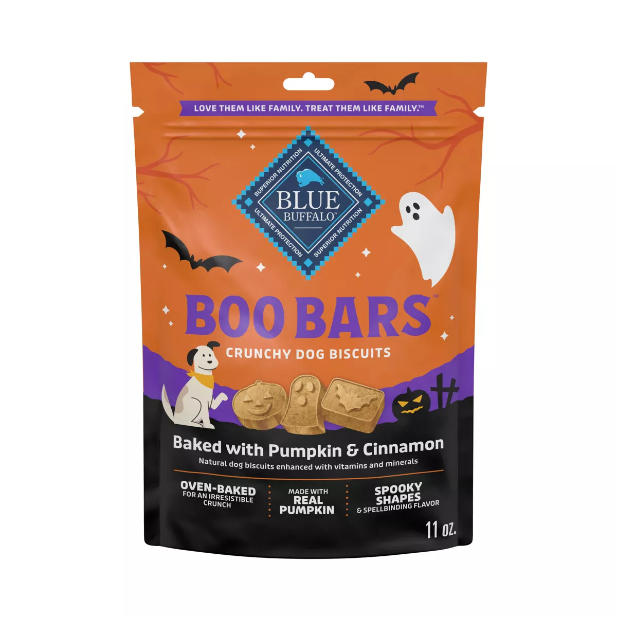 Blue Buffalo Boo Bars Crunchy Biscuits, Pumpkin & Cinnamon Halloween Dog Treats - 11oz | Target