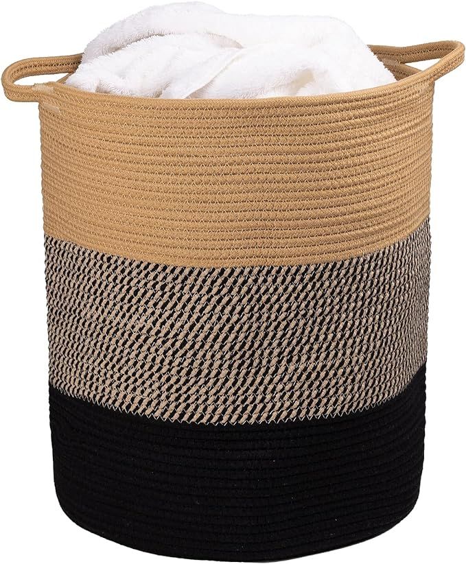 XXL Cotton Rope Basket (16.2"x14.2"),Extra Large Woven Storage Basket,Laundry Hamper Baskets,Blan... | Amazon (US)