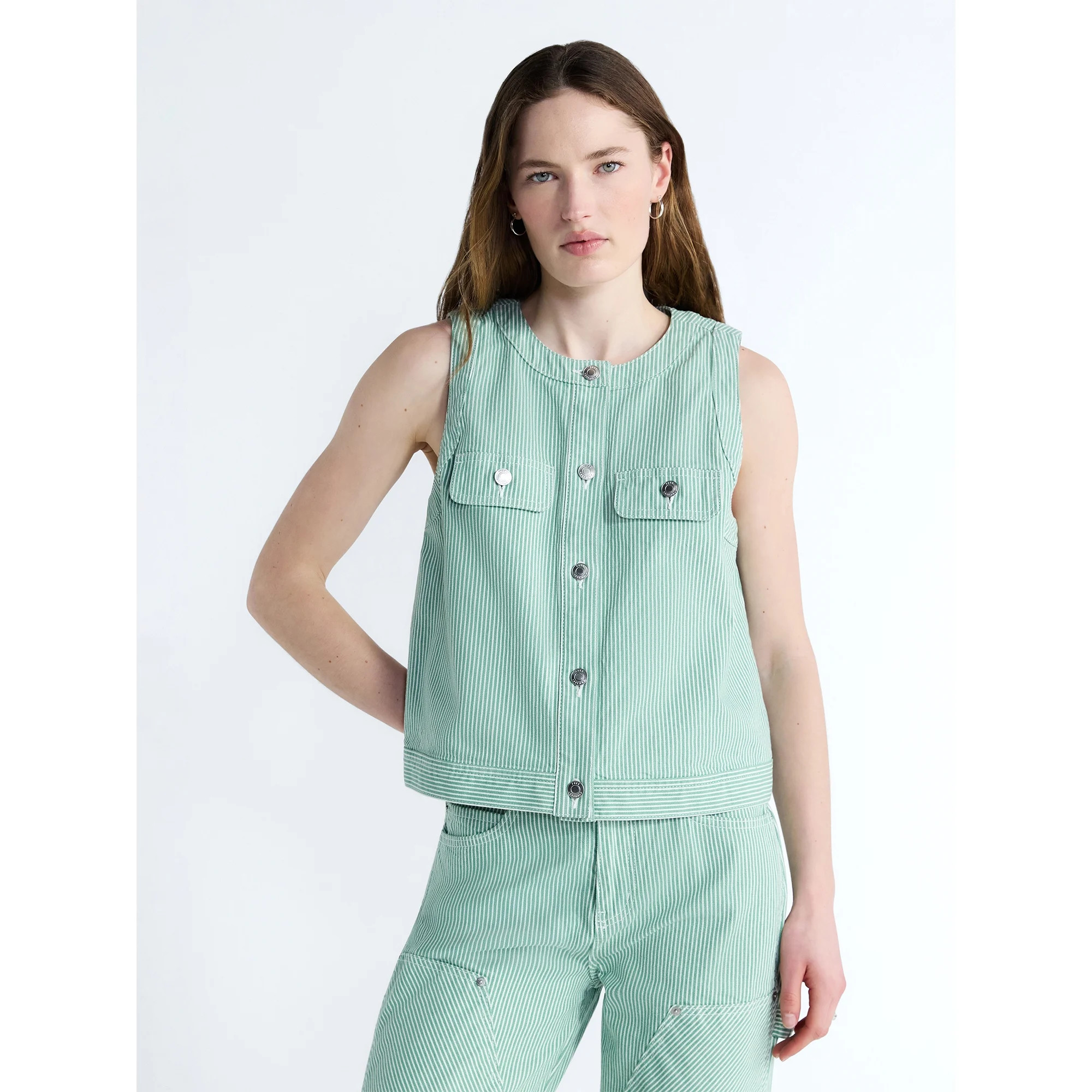 Free Assembly Women's and Women's Plus Button Front Sleeveless Denim Top, Sizes XS-4X | Walmart (US)