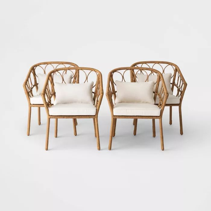 Britanna 4pk Wicker Patio Dining Chair Natural/Linen - Opalhouse&#8482; | Target