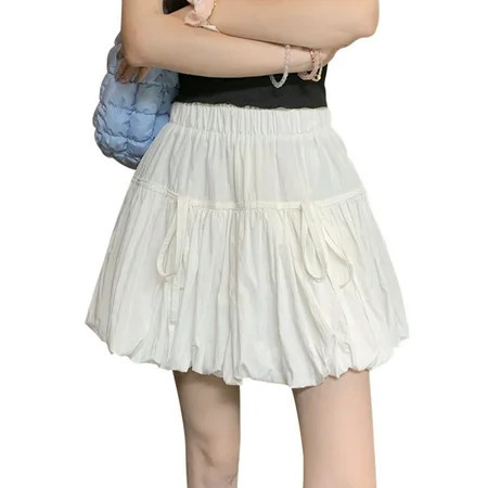 MIPREWUY Women s Mini Bubble Skirt Casual Elastic Waist Tie-up Front Balloon A-Line Skirt Summer Short Skirt | Walmart (US)