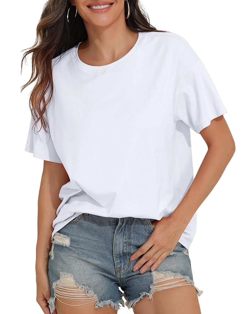 PrettyGuide Womens Short Sleeve Cotton T Shirts Cotton Loose Fit Summer Tops Crew Neck Casual Ove... | Amazon (US)