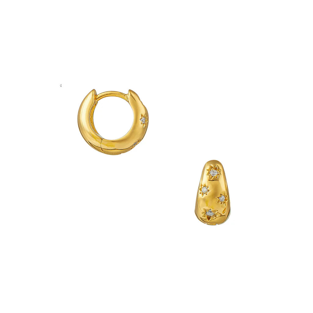 Tapered Crystal Starburst Huggie Hoop Earrings - Gold | Orelia
