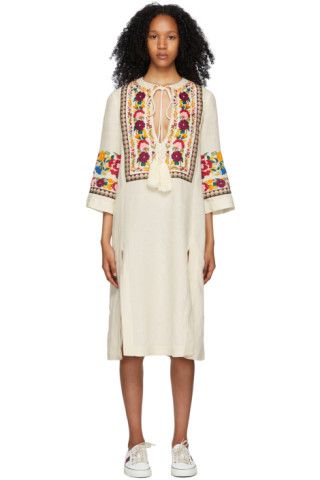 Off-White Embroidered Floral Dress | SSENSE