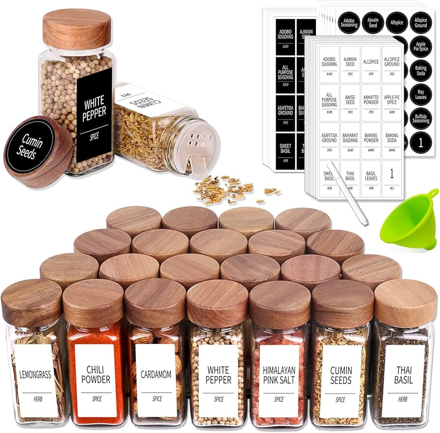 Churboro 24 Spice Jars with 547 Labels - Glass Spice Jars with Shaker Lids - 4 Oz Square Spice Co... | Amazon (US)