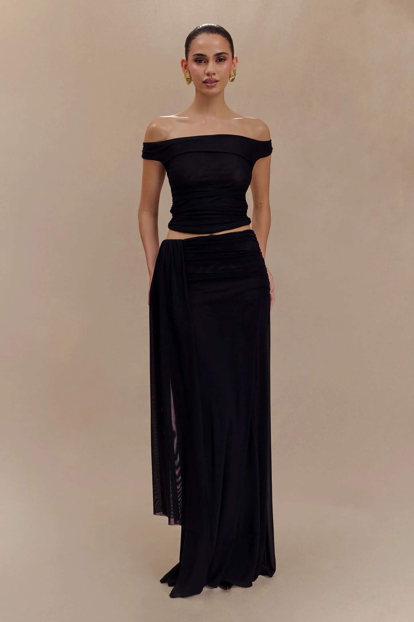 Arna Mesh Maxi Skirt - Black | MESHKI US