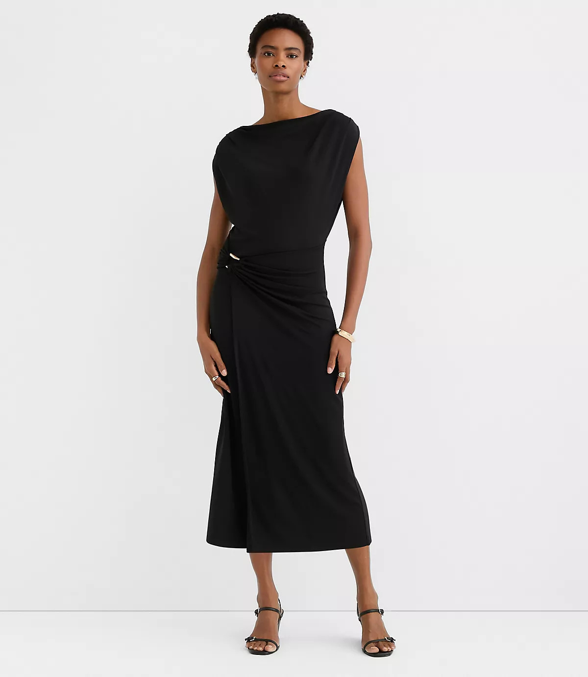 Metallic Ring Wrap Midi Dress | LOFT