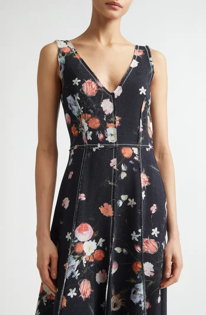 Erdem Floral Print Textured Twill Fit & Flare Dress | Nordstrom | Nordstrom
