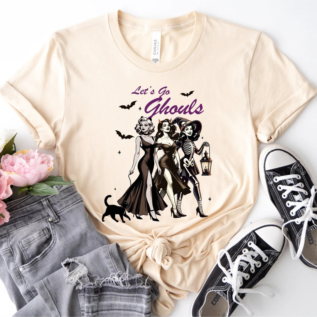 Halloween Let's Go Ghouls T-shirts, Retro Halloween Cowgirl Gift for Her, Western Halloween Tshir... | Etsy (US)