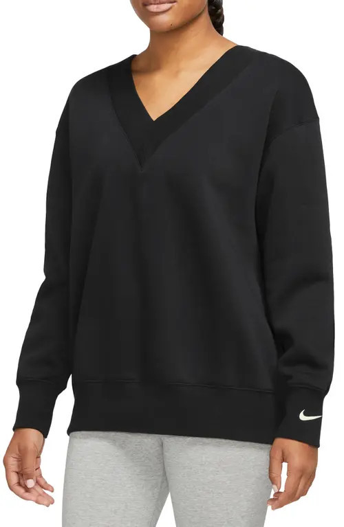 Nike Phoenix Oversize Fleece Sweatshirt in Black/Sail at Nordstrom, Size Medium | Nordstrom