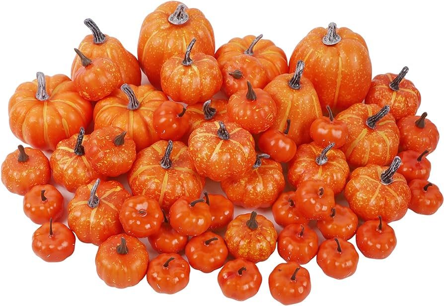 winemana 46 Pcs Assorted Size Artificial Pumpkins Fall Decorations, Orange Foam Pumpkin Autumn Decor | Amazon (US)