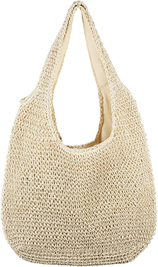 KUANG! Women Large Straw Rattan Beach Tote Bag Hobo HandBags Handle Summer Handwoven Straw Purse | Amazon (US)
