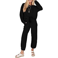 SHEWIN Women's 2 Piece Outfits Waffle Knit Lounge Sets Casual Long Sleeve Pullover Drawstring Jog... | Amazon (US)