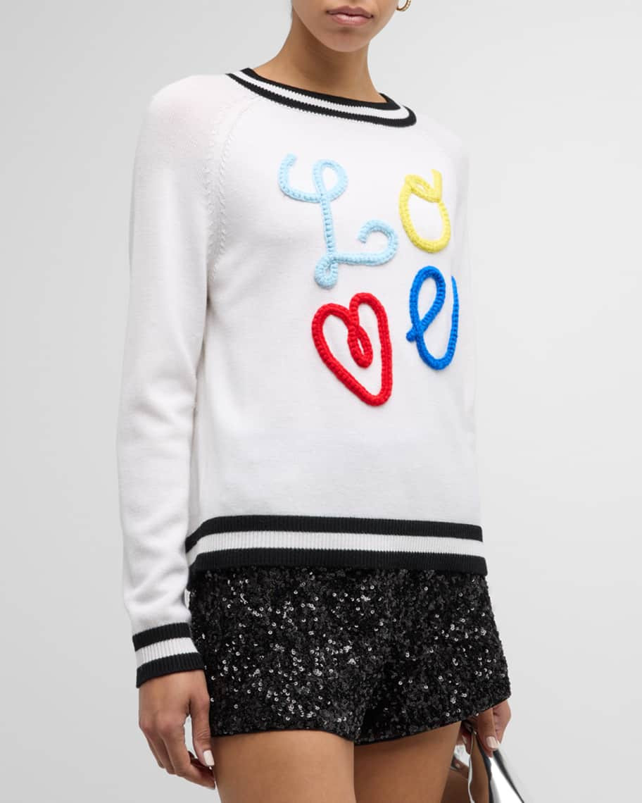 Alice + Olivia Albina Crochet Text Raglan Pullover | Neiman Marcus
