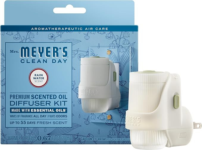 MRS. MEYER'S CLEAN DAY Premium Scented Oil Diffuser Kit, Rain Water, 1 warmer and .67 fl oz refil... | Amazon (US)