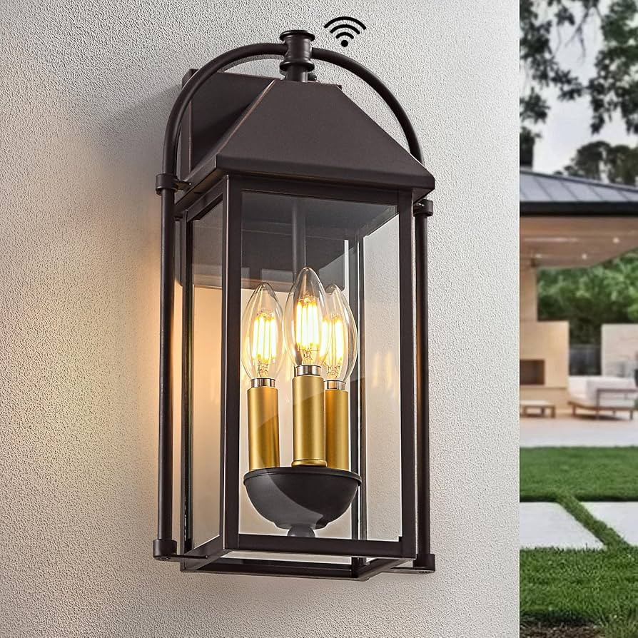 Brown Dusk to Dawn 15.2" Outdoor Wall Light 3-Light Exterior Porch Light Fixtures Waterproof Outs... | Amazon (US)