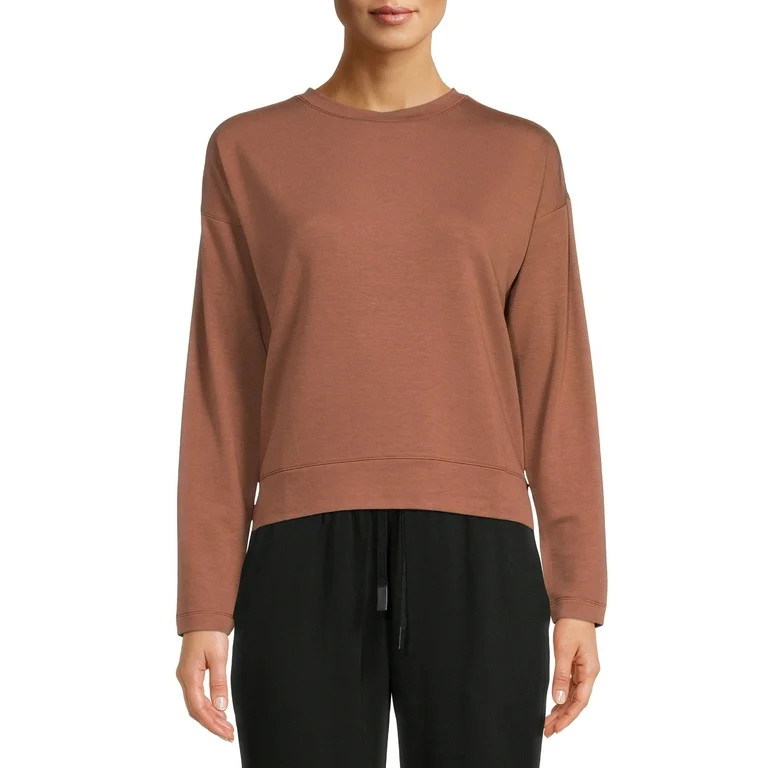 Avia Women's Long Sleeve Drop Shoulder Soft French Terry Cloth Tee | Walmart (US)