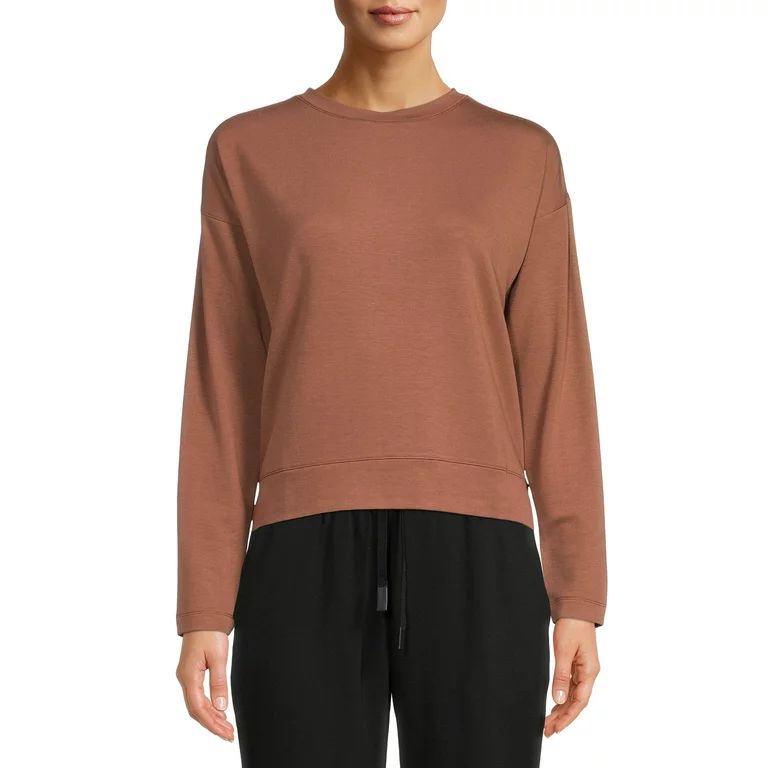 Avia Women's Long Sleeve Drop Shoulder Soft French Terry Cloth Tee | Walmart (US)