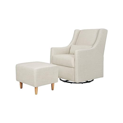 Babyletto Toco Upholstered Swivel Glider and Stationary Ottoman, White Linen | Amazon (US)
