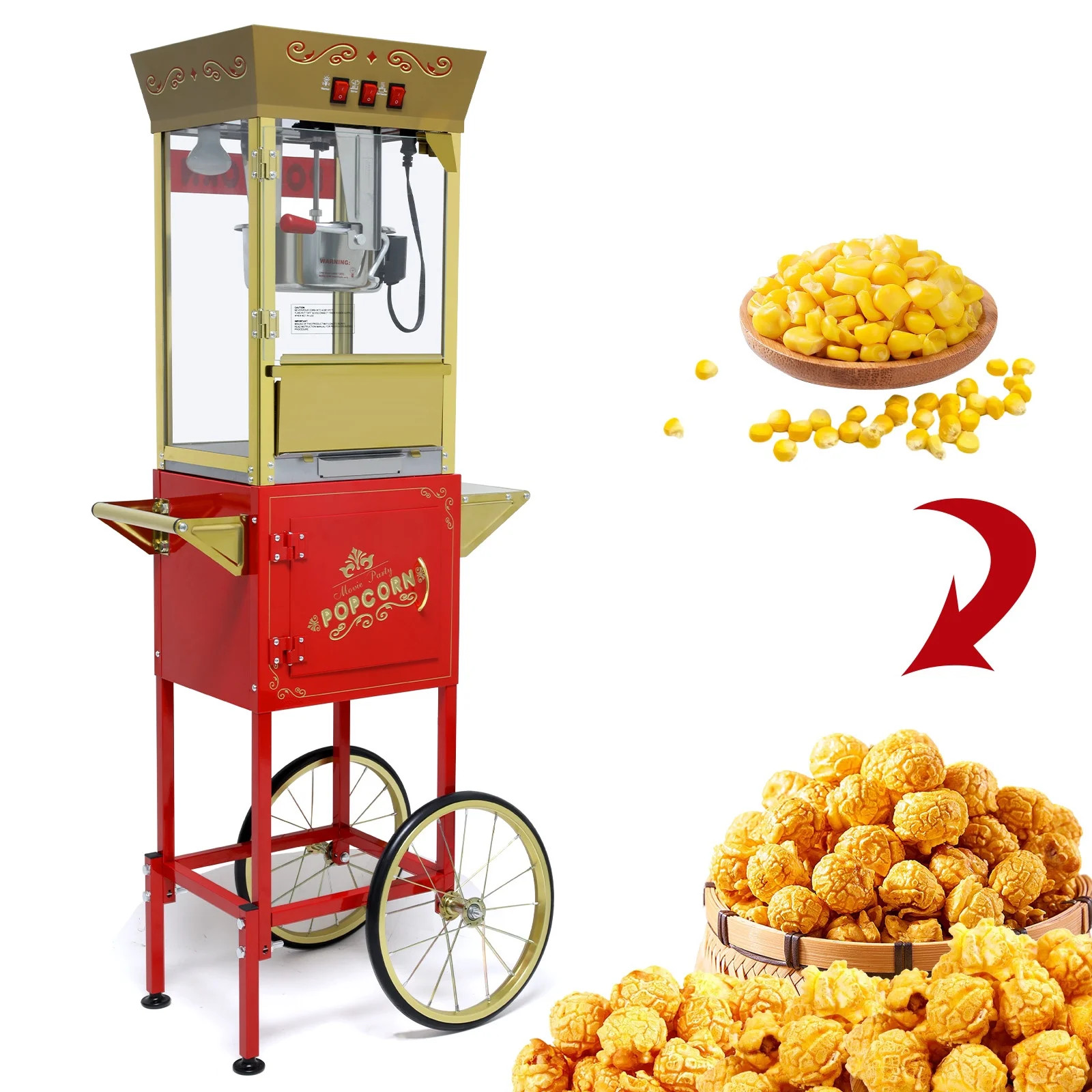 Enyopro Movie Theater Popcorn Machine with Cart, 850W Popcorn Cart with 12oz Stainless Steel Kett... | Walmart (US)