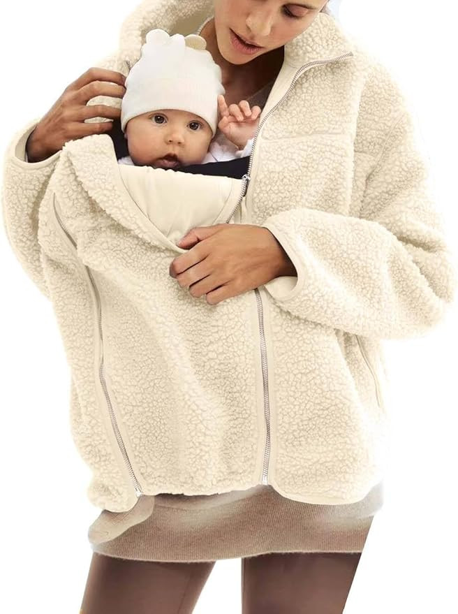 YEMORCH Women's Fleece Zip Up 2 in 1 Baby Wearing Jacket Maternity Winter Coat Thicken Kangaroo S... | Amazon (US)