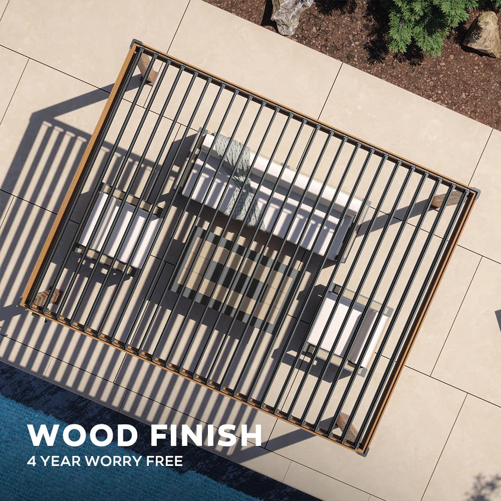 111S Takasho Wood Grain Aluminum Pergola with Adjustable Rainproof Louver | Wayfair North America