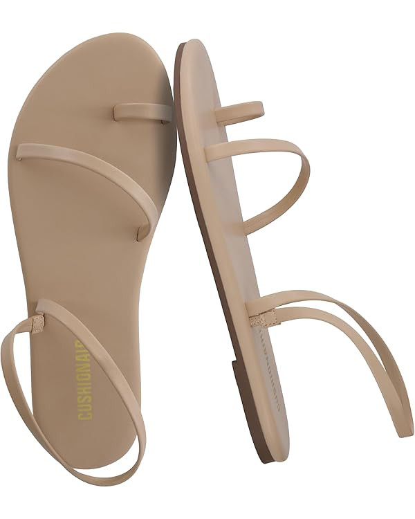 CUSHIONAIRE CHAI Flat Strappy Sandals for Women, Comfortable Dressy Summer Slip-On Sandal with Me... | Amazon (US)