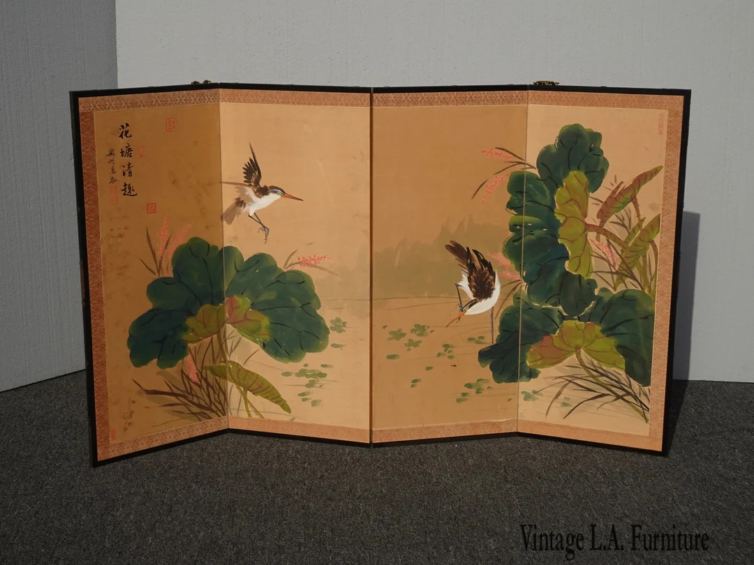 Vintage Oriental Asian Four Panel Screen With Birds & Signed - Etsy | Etsy (US)