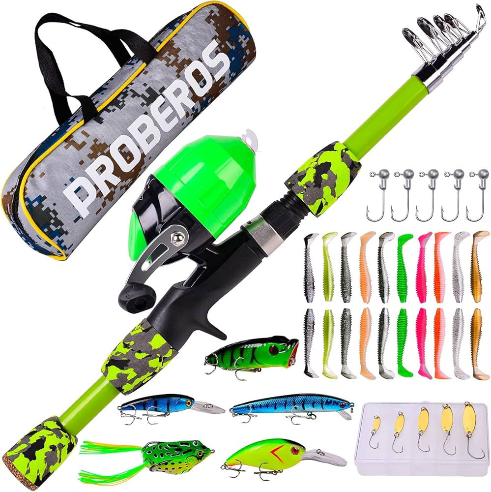 Amazon.com : PROBEROS Kids Fishing Pole - Portable Telescopic Fishing Rod and Reel Combo Kit - Sp... | Amazon (US)
