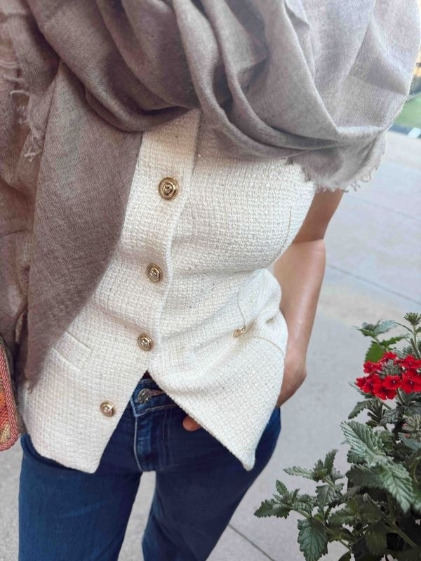 Beautiful tweed vest for fall! I styled it with my favorite cashmere scarf and a classic pair of jeans. Makes for an easy fall outfit for date nights, girls night out, and school events.

Maje, women’s fashion, classic style

#LTKootd #LTKOver40