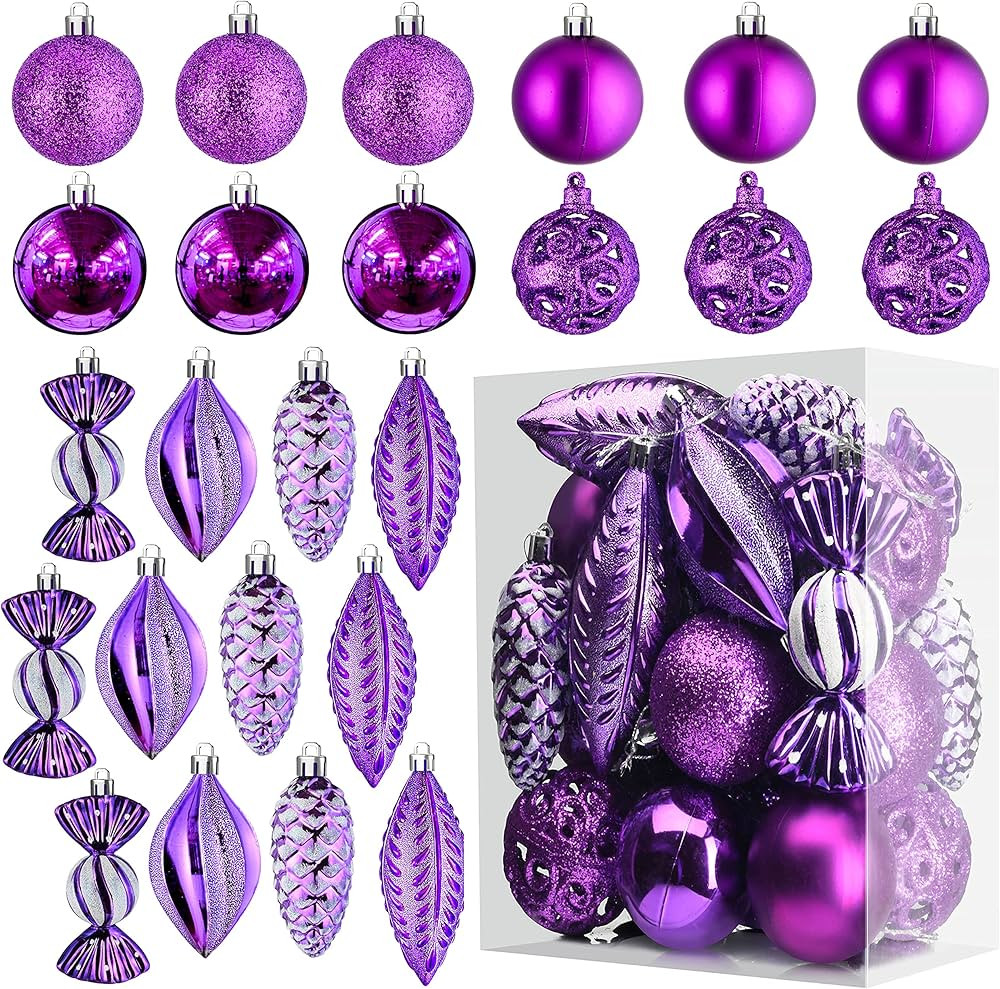 Prextex Christmas Ball Ornaments for Christmas Decorations - 24 pcs Purple Christmas Ornaments wi... | Amazon (US)
